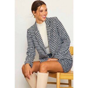 💕SKIES ARE BLUE💕 Fringed Houndstooth Blazer Jacket ~ Black and White XL NWT